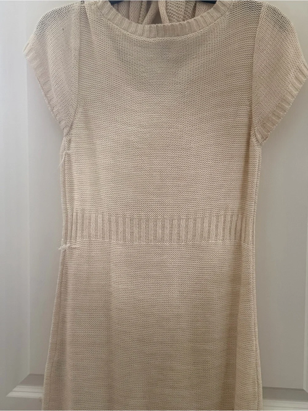 Cream Knit Sweater Dress with Infinity Scarf
